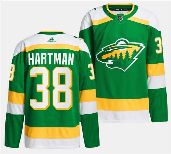 Mens Minnesota Wild #38 Ryan Hartman Green 2023-24 Stitched Jersey Dzhi